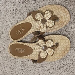 Coach Women's Brown and Cream Floral Sandals